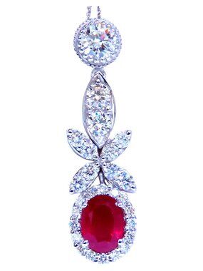 GIA Certified 1.48ct Natural Ruby Diamond Necklace 14kt Gold*